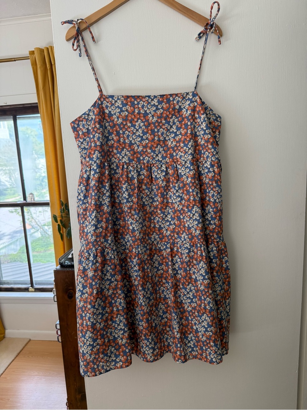 Everlane Floral Tie-Shoulder Sundress in Blue & Rust